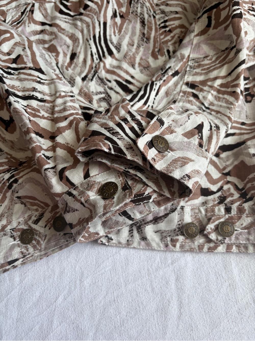 Carole Little Women's Printed Button-Front Jacket in Beige and Brown - Picture 9 of 12